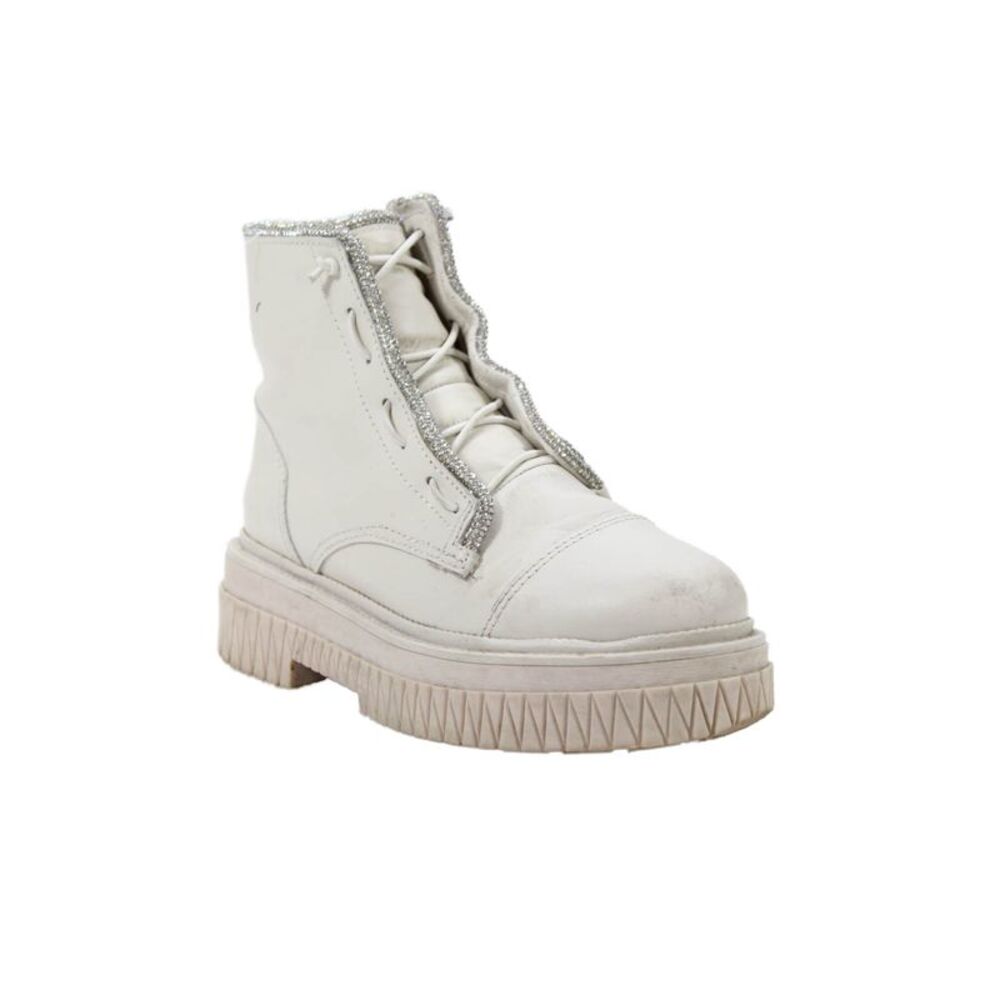 Schutz Womens Crystal Embellished Combat Boots Shoes Beige Size 6B
